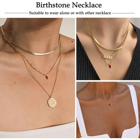 Women Emerald Birthstone Gold Necklace Blue Green Cubic Zirconia Pendant Gift - Picture 6 of 9